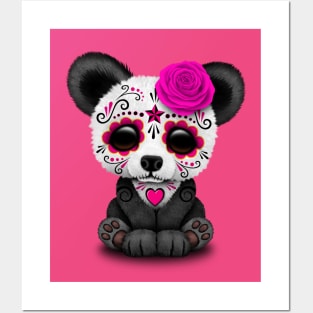 Pink Day of the Dead Sugar Skull Panda Posters and Art